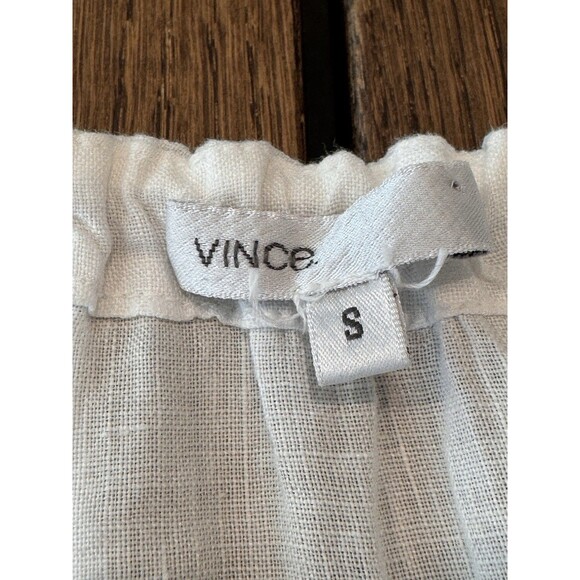 Vince 100% Linen Ruched Sleeveless Midi Dress Women’s S White Tie Waist Pockets - Picture 6 of 11